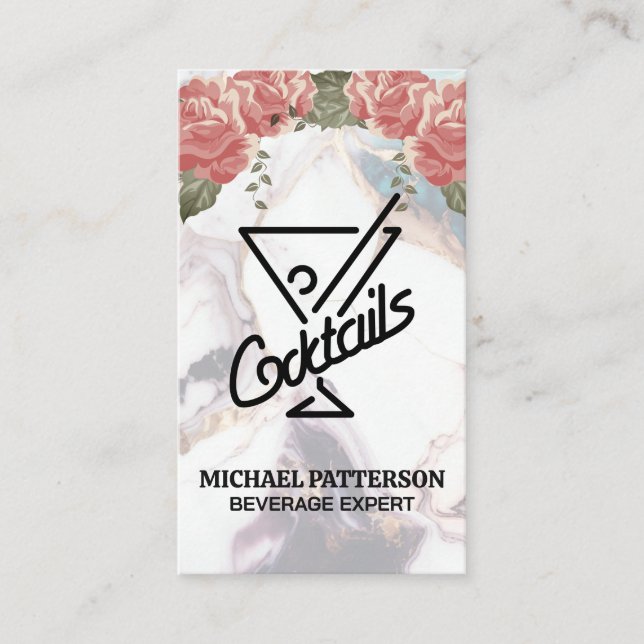 Cocktails Martini Logo | Marble and Roses Business Card (Front)