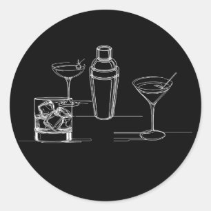 Cocktails Minimal Modern Black & White Party Classic Round Sticker