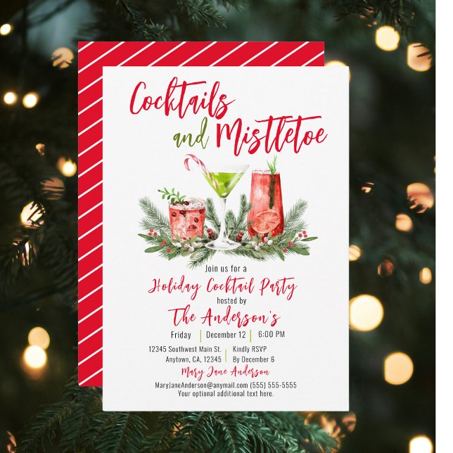Cocktails & Mistletoe Festive Drinks Holiday Party Invitation (Creator Uploaded)