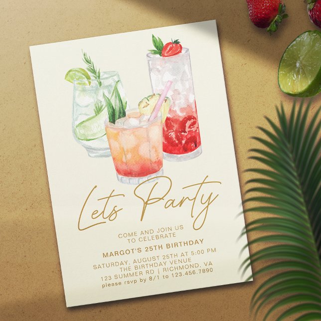 Cocktails | Modern Simple Any Age Adult Birthday Invitation (Creator Uploaded)