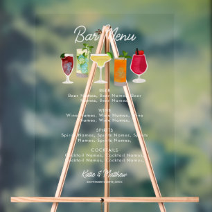 Cocktails & Party Bar Drinks Wedding Menu Acrylic Sign