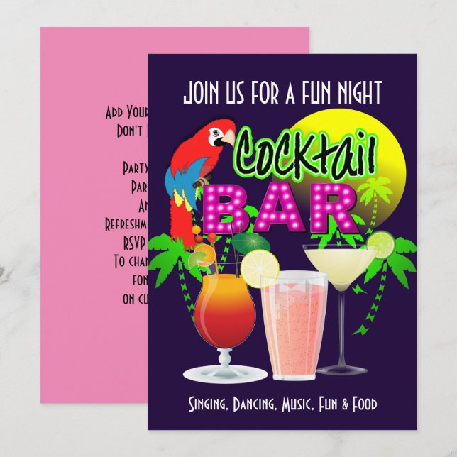 Cocktails Party Celebration Party Personalised Invitation (Front/Back)