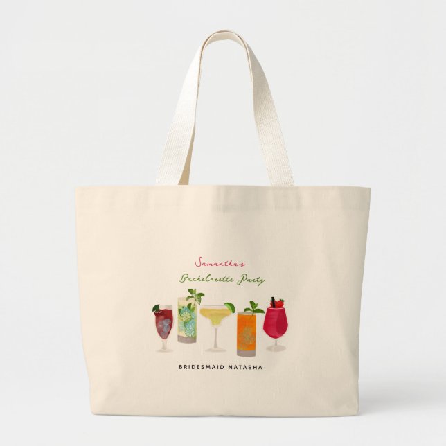 Cocktails Party Drinks Bachelorette Party Large Tote Bag (Front)