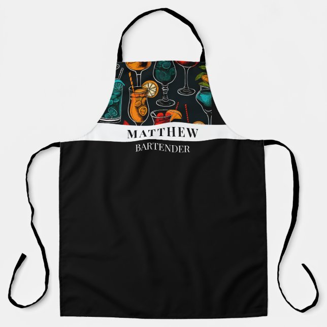 Cocktails Pattern Professional Female Bartender Apron (Front)