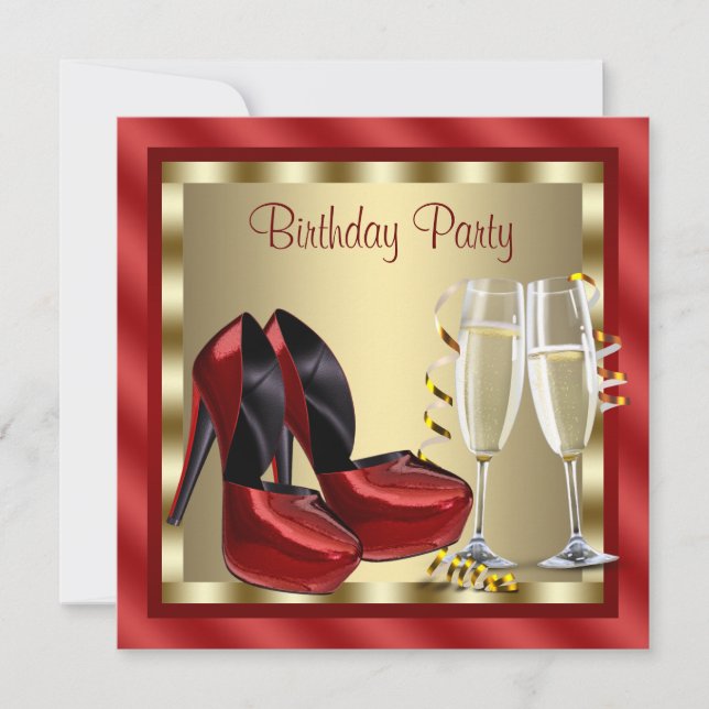 Cocktails Red High Heel Shoes Birthday Party Invitation (Front)