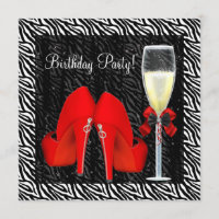Cocktails Red High Heel Shoes Zebra Birthday