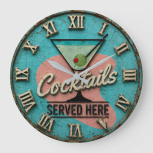 Cocktails Served Here Bar Decor Mid-Century Large Clock