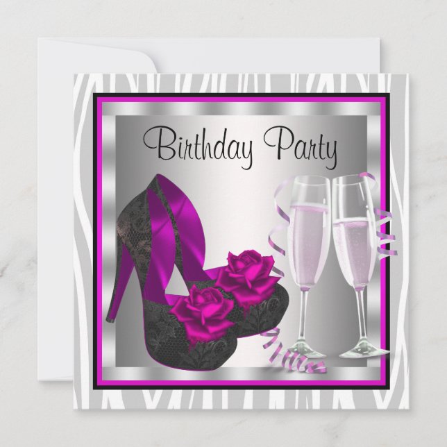 Cocktails Shoes Womans Hot Pink Birthday Party Invitation (Front)