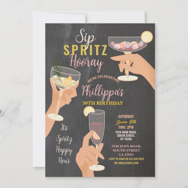 Cocktails Sip Spritz Hooray Party Drinks Birthday Invitation (Front)