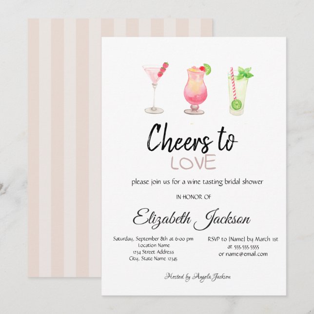 Cocktails Summer Striped Bridal Shower   Invitation (Front/Back)