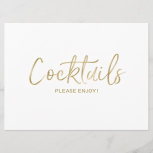 "Cocktails" Wedding Sign Stylish Golden Invitation