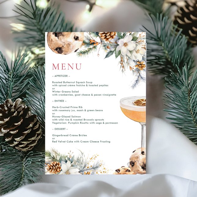 Cocktails & Winter Floral Christmas Dinner Party Menu (Creator Uploaded)