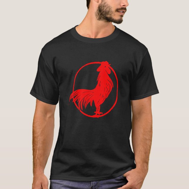 Cocky Red Rooster Zodiak Chicken Silhouette T-Shirt (Front)