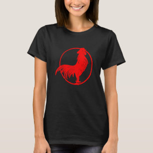 Cocky Red Rooster Zodiak Chicken Silhouette T-Shirt