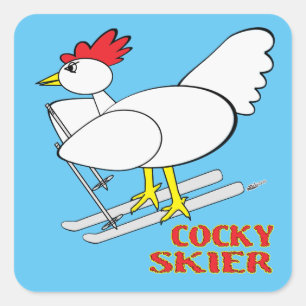 Cocky Skier Square Sticker