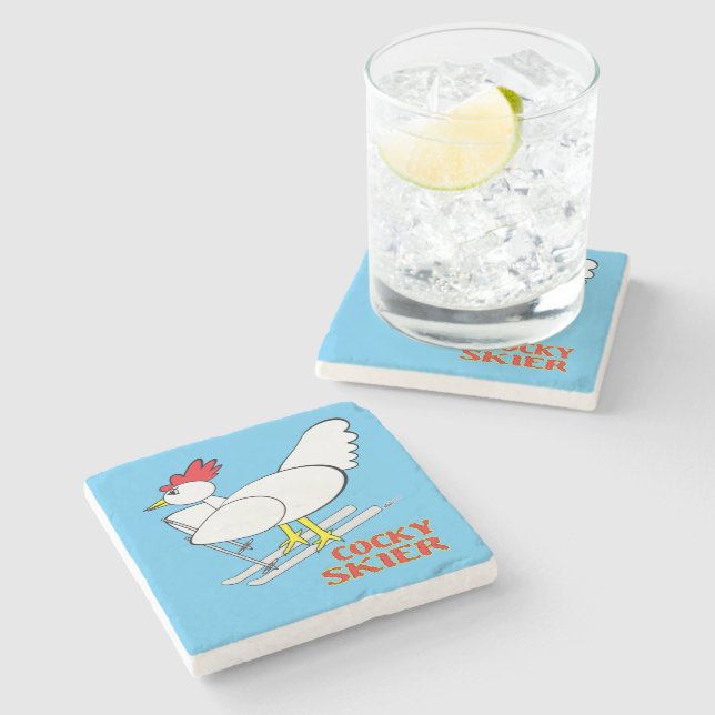 Cocky Skier Stone Coaster (Side)