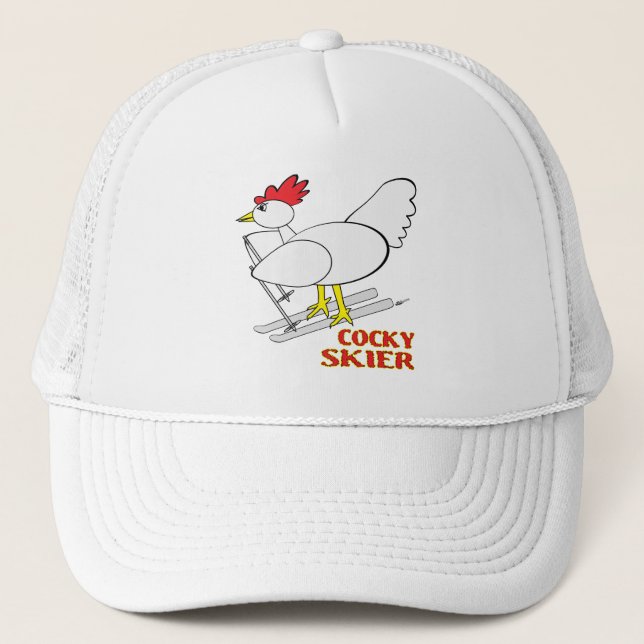 Cocky Skier Trucker Hat (Front)