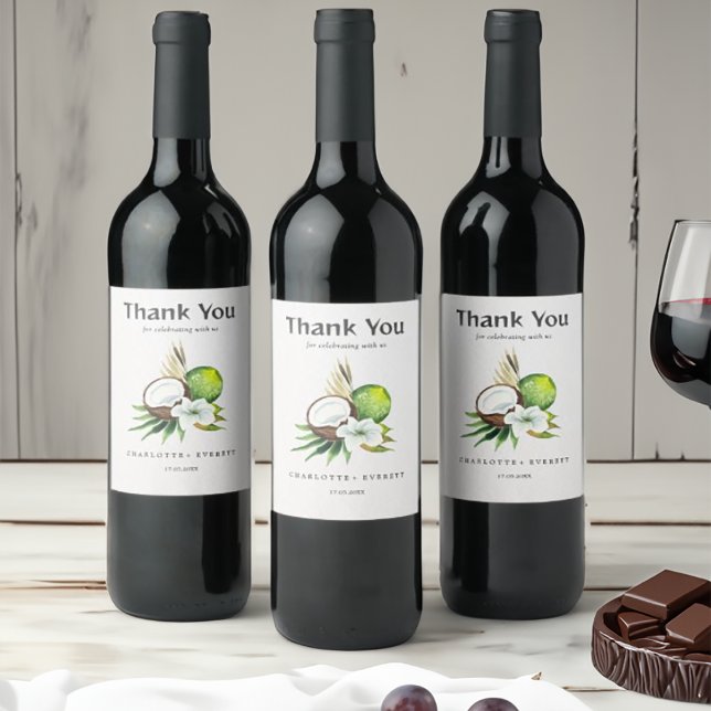 Cocnut lime Thank You Wedding Favour Bag Wine Label (Creator Uploaded)