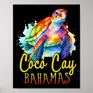 Coco Cay Bahamas Colourful Sea Turtle Family Vacat Poster