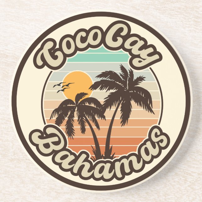 Coco Cay Bahamas Retro Sunset Souvenirs 60s Coaster (Front)