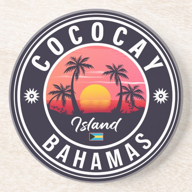 Coco Cay Bahamas Retro Sunset Souvenirs 60s Coaster (Front)