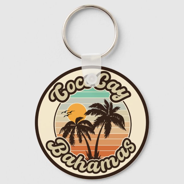 Coco Cay Bahamas Retro Sunset Souvenirs 60s Key Ring (Front)