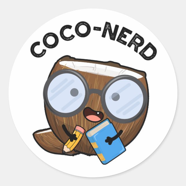 Coco-nerd Funny Fruit Coconut Pun  Classic Round Sticker (Front)