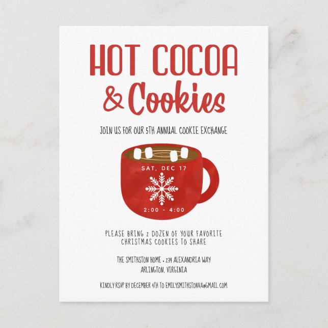 Cocoa and Cookies Holiday Christmas Party  Postcard (Front)