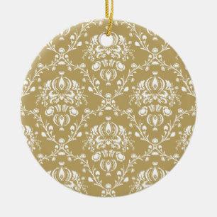 Cocoa and Cream Damask Ceramic Tree Decoration