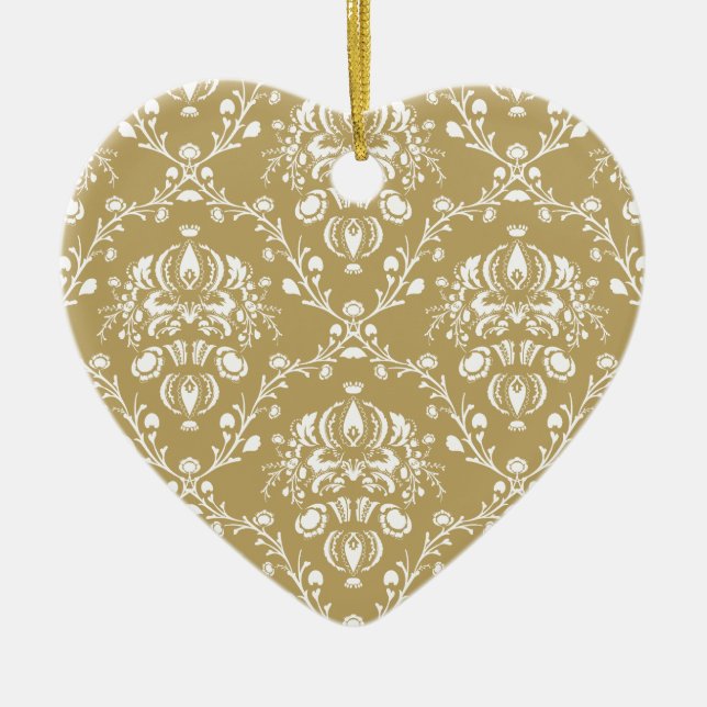 Cocoa and Cream Damask Ceramic Tree Decoration (Front)