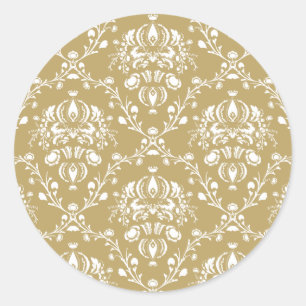 Cocoa and Cream Damask Classic Round Sticker