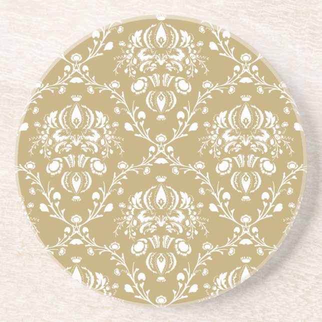 Cocoa and Cream Damask Coaster (Front)