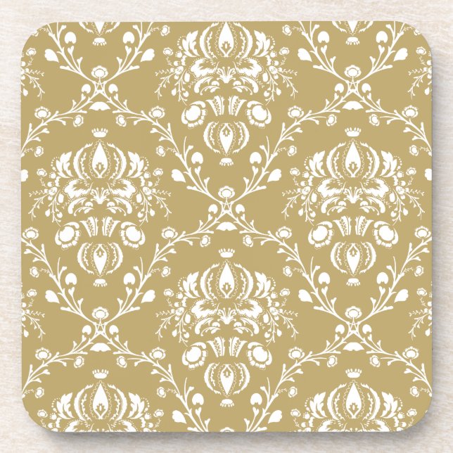 Cocoa and Cream Damask Coaster (Front)