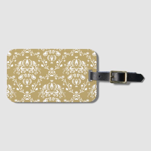 Cocoa and Cream Damask Luggage Tag (Front Horizontal)
