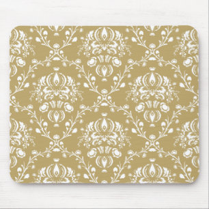 Cocoa and Cream Damask Mouse Mat