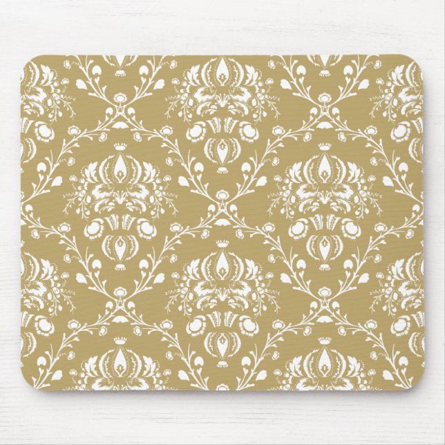 Cocoa and Cream Damask Mouse Mat (Front)