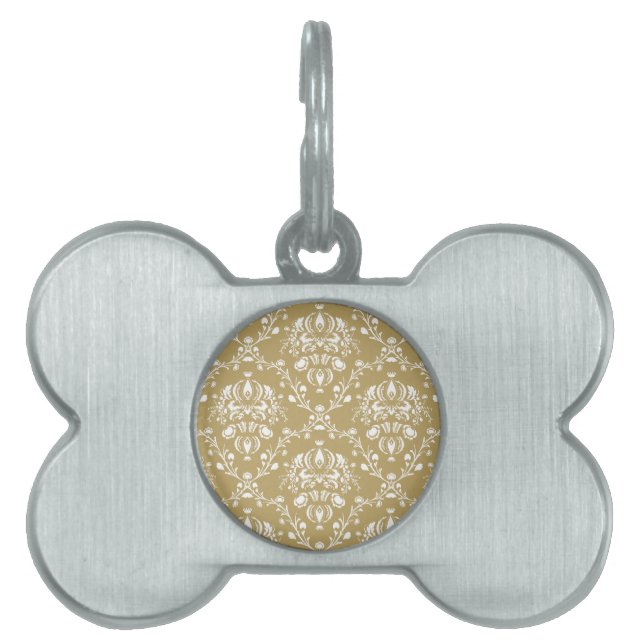 Cocoa and Cream Damask Pet ID Tag (Front)