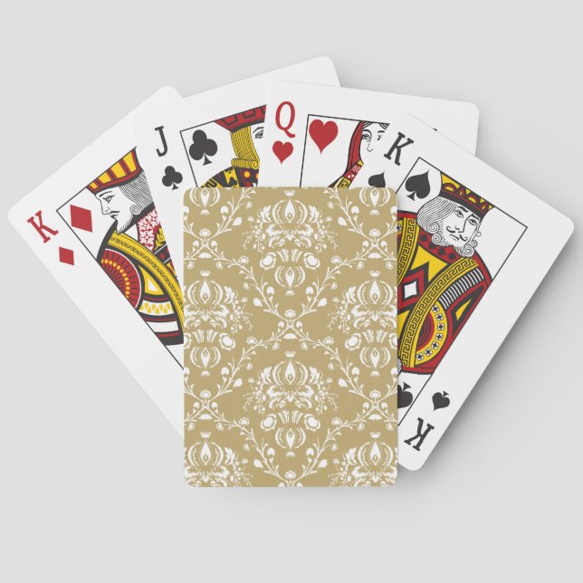 Cocoa and Cream Damask Playing Cards (Back)