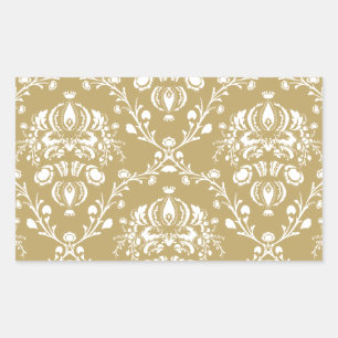 Cocoa and Cream Damask Rectangular Sticker