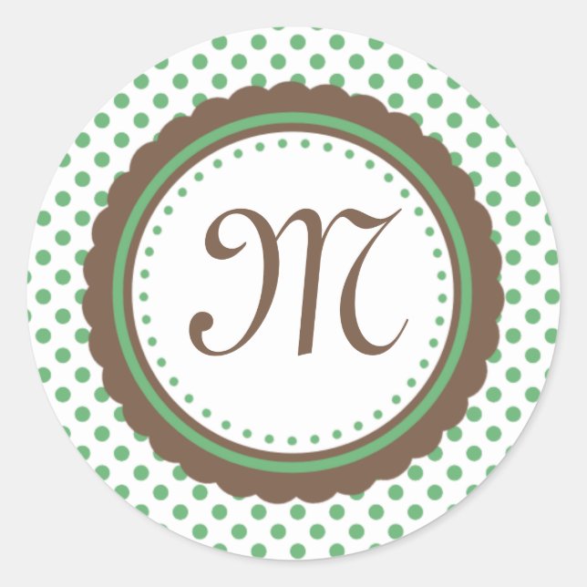 Cocoa and Mint Polka Dots Monogram Initial Sticker (Front)
