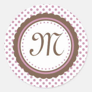 Cocoa and Pink Polka Dots Monogram Initial Sticker