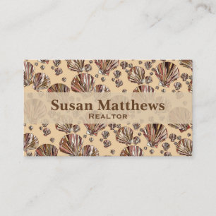 Cocoa and tan sea shells, caramel tan background business card
