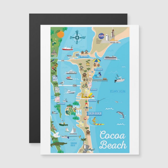 Cocoa Beach City Florida coast line map gifts (Front/Back)