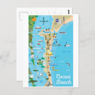 Cocoa Beach City Florida coast line map gifts Postcard