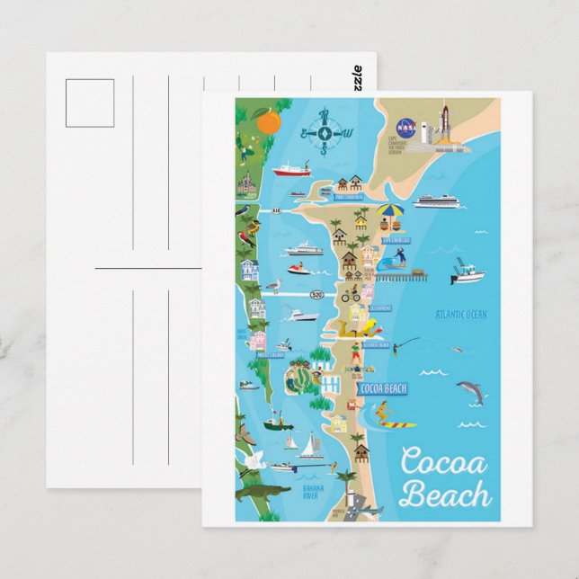 Cocoa Beach City Florida coast line map gifts Postcard (Front/Back)