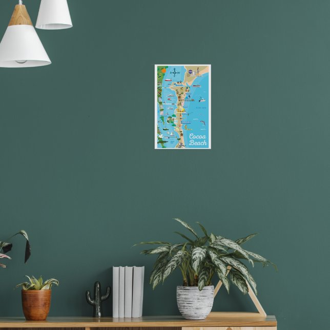 Cocoa Beach City Florida coast line map gifts Poster (Living Room 1)