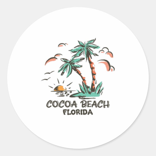 Cocoa Beach - Florida - Colorful Sunset Classic Round Sticker (Front)