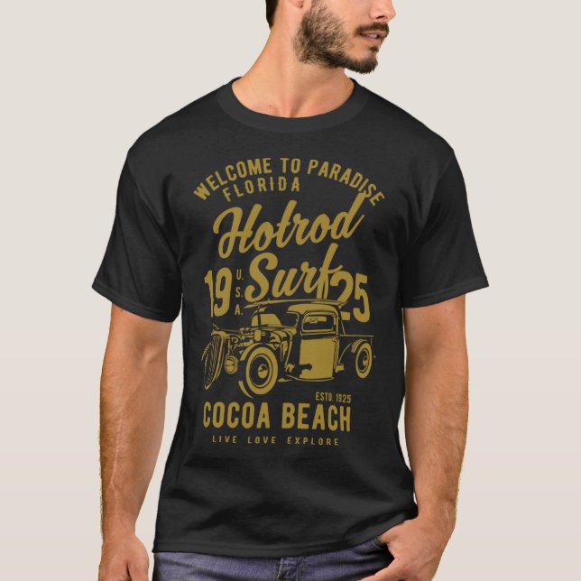 Cocoa Beach Florida Retro Hotrod Surf  1 T-Shirt (Front)