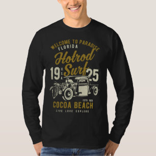Cocoa Beach Florida Retro Hotrod Surf Distressed T-Shirt