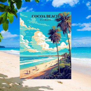 Cocoa Beach Florida Retro Palm Trees & Beach Postcard